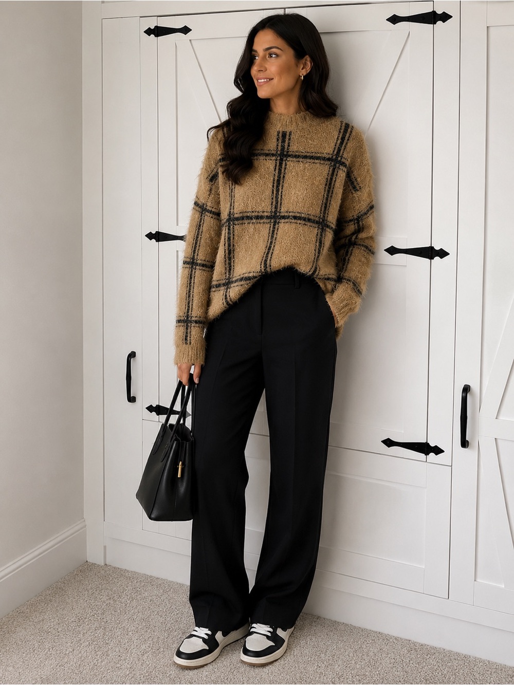 Forever 21 Tan and Black Plaid Teddy Jacket